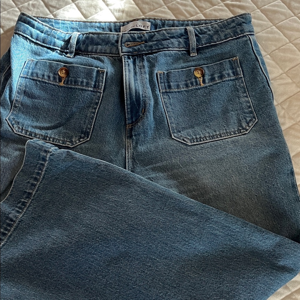 LOFT Denim Wide Leg Jeans with Buttoned Pockets